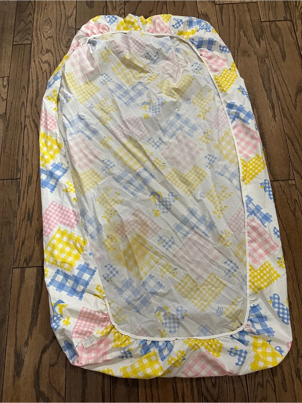 Vtg Wamsutta Pastel Baby Fitted Crib Sheet Unisex Animals and Gingham Checks